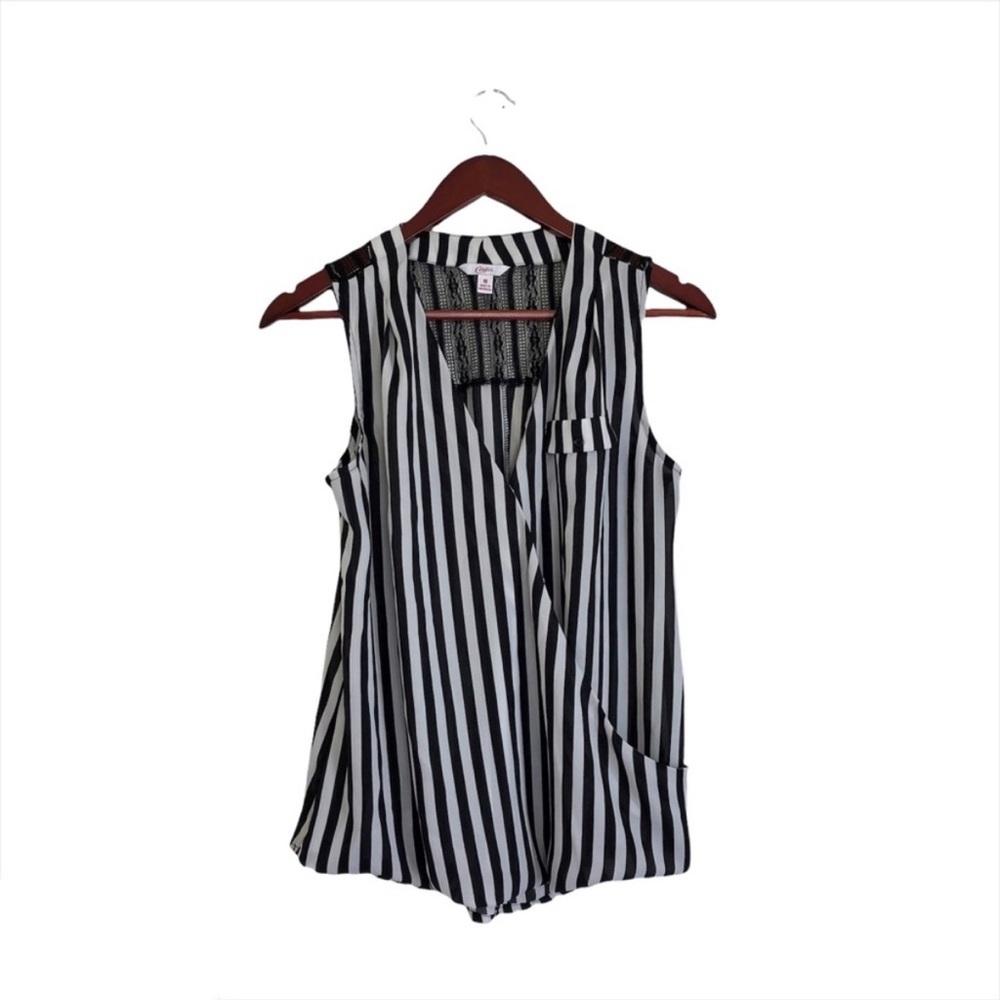 Candies Black White Stripe Lace Short Sleeve Top